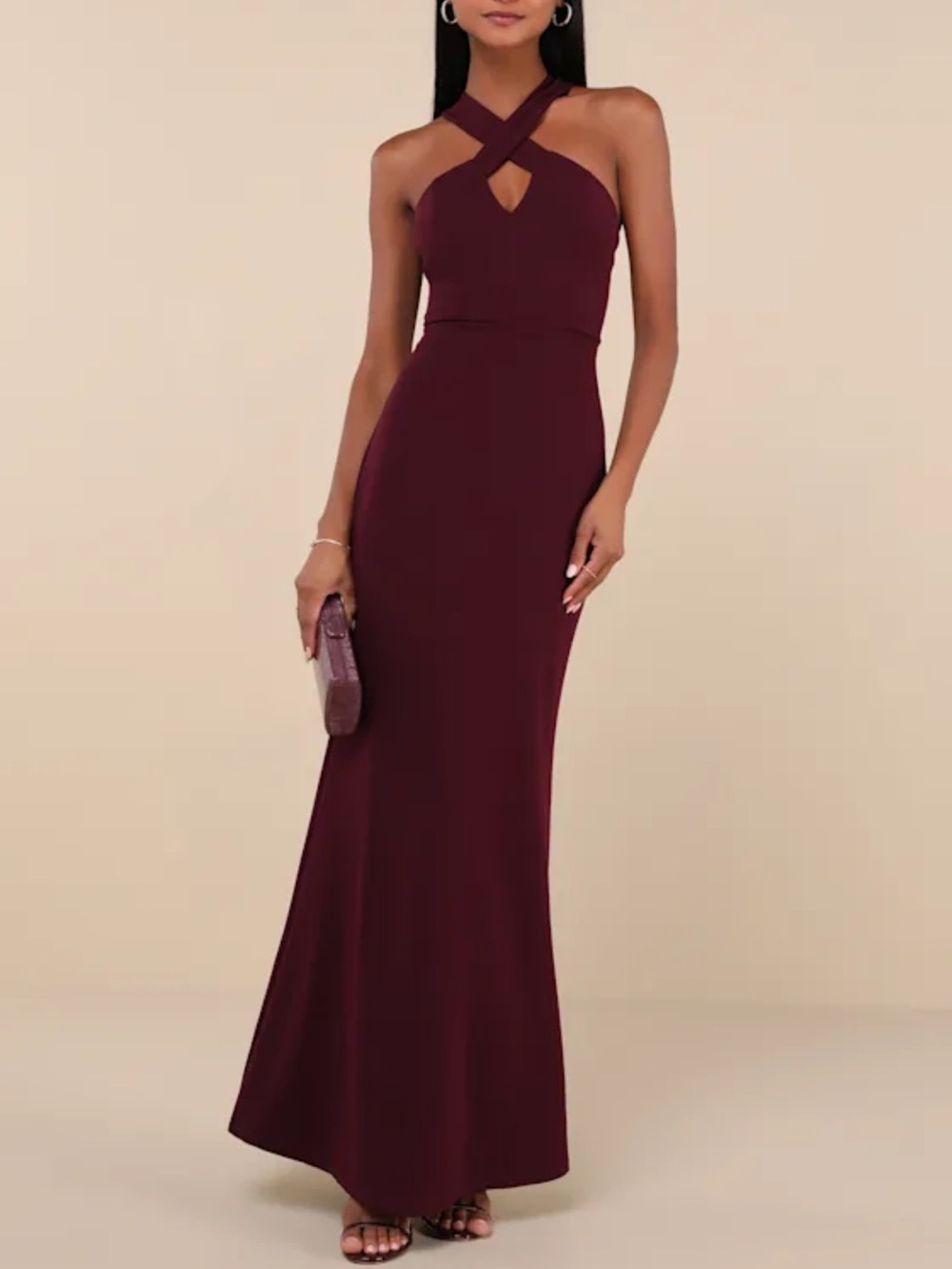 LuLu’s Burgundy Maxi Halter Dress